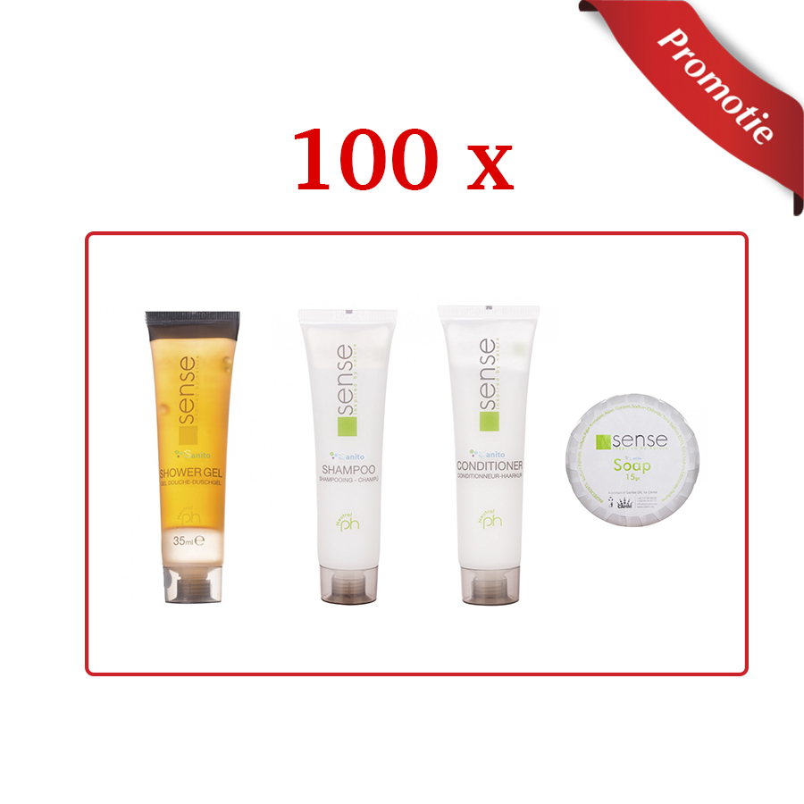 Pachet 100 buc cosmetice hoteliere: gel de dus sampon balsam sapun